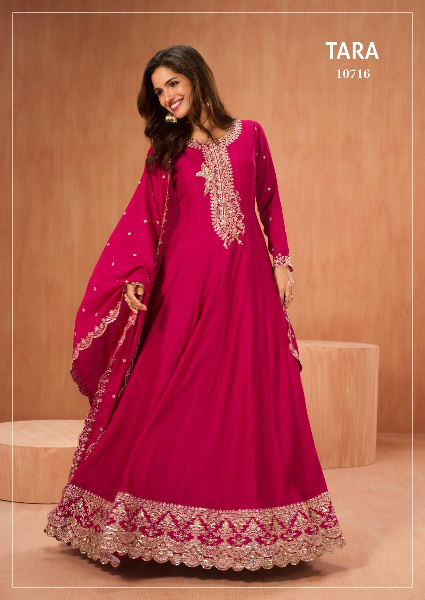 Rani Pink Crepe Silk Zari and Sequins Embroidered Anarkali Suit