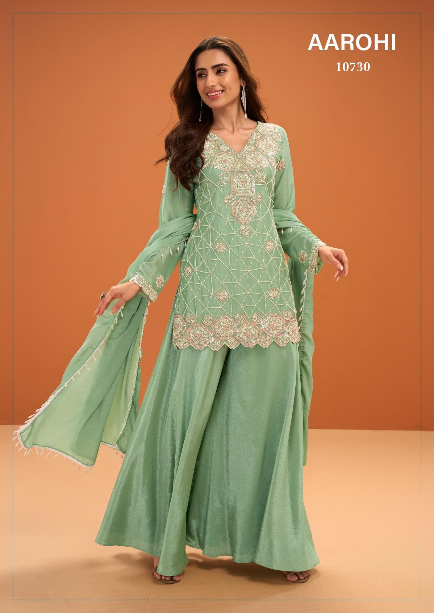 Premium Green Color Chinnon Silk Palazzo