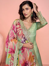 Sage Green Heavy Embroidered Anarkali Suit