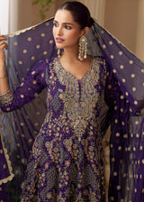 Violet Purple Embroidered Function Wear Palazzo Suit