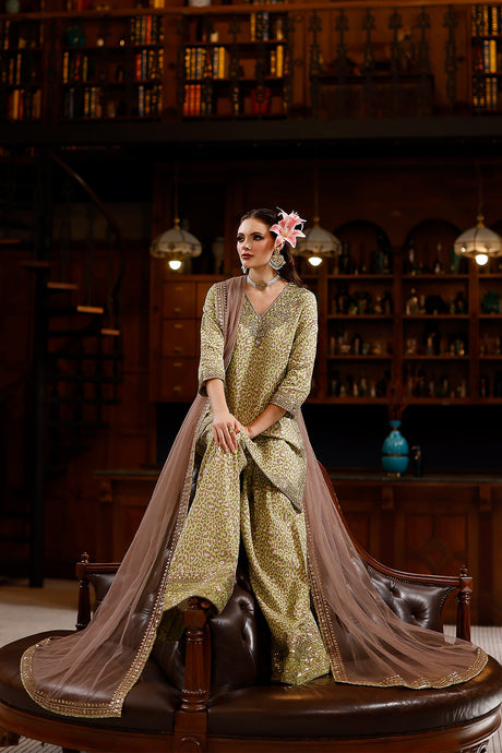 3-PC Embroidered Raw-Silk Suit By Charizma
