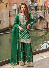 Dark Green Embroidered Designer Sharara Suit