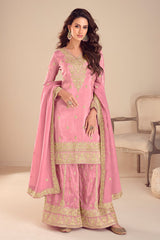 Pink Embroidered Simar Silk Suit