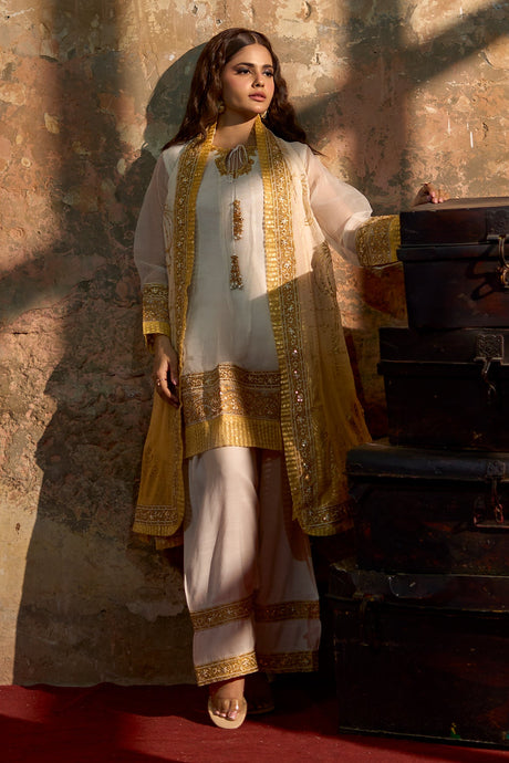 3-PC Embroidered Raw-Silk Suit By Charizma
