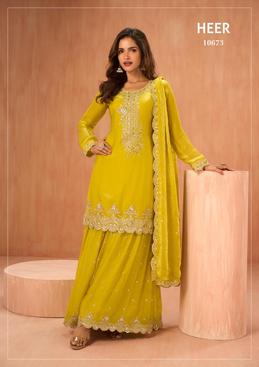 Maize Yellow Tora Silk Embroidered Festive Palazzo