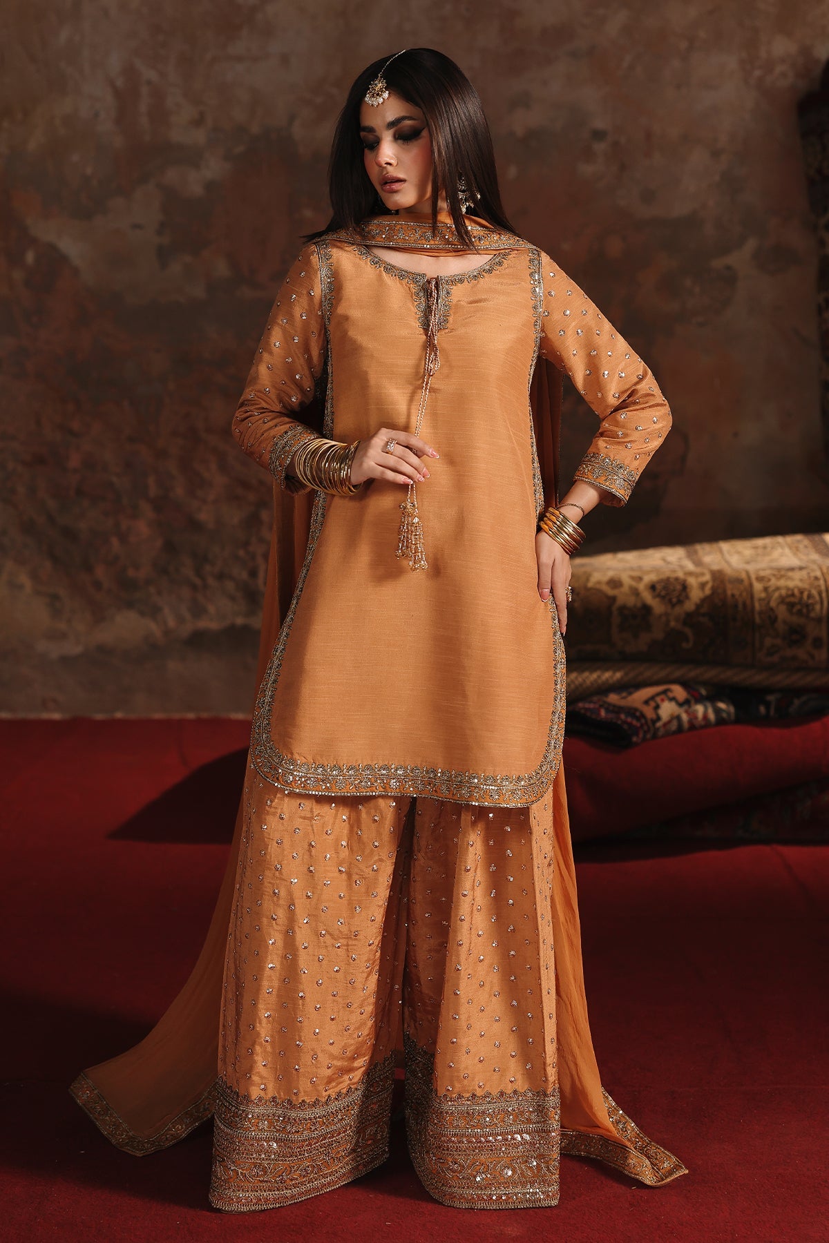 3-PC Embroidered Raw-Silk Suit by Charizma