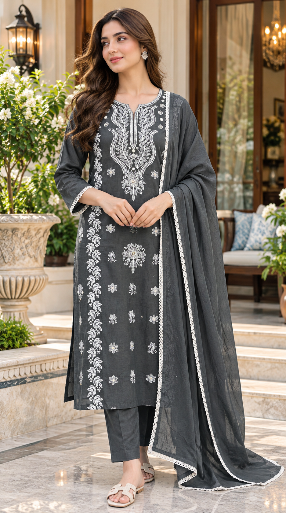 Cotton Embroidered 3pc Suit