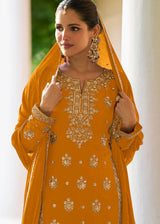 Mustard Chinnon Silk Palazzo Suit