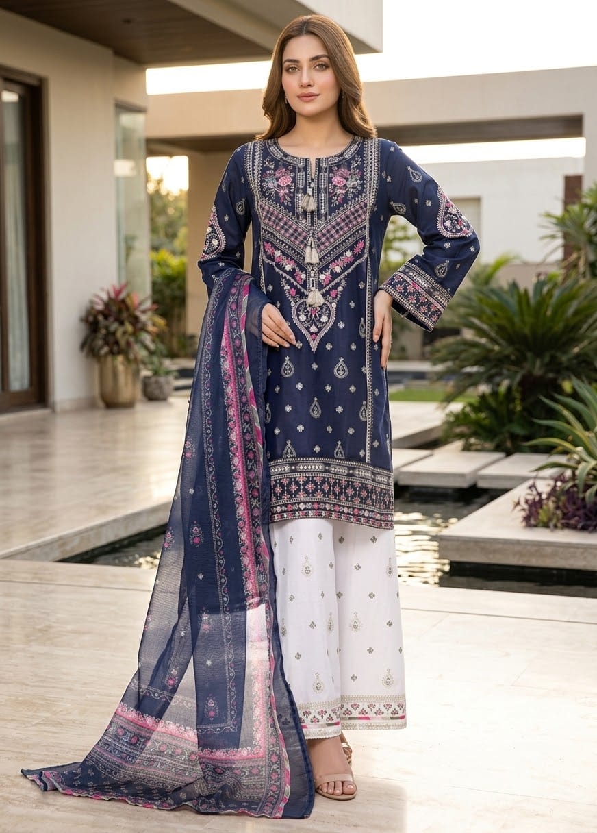 Bin Saeed Luxury Embroidered Lawn With Chiffon Embroiderd Dupatta