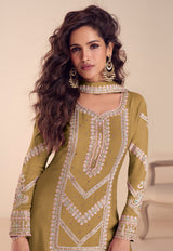 Mehndi Chinon Embroidered Suit