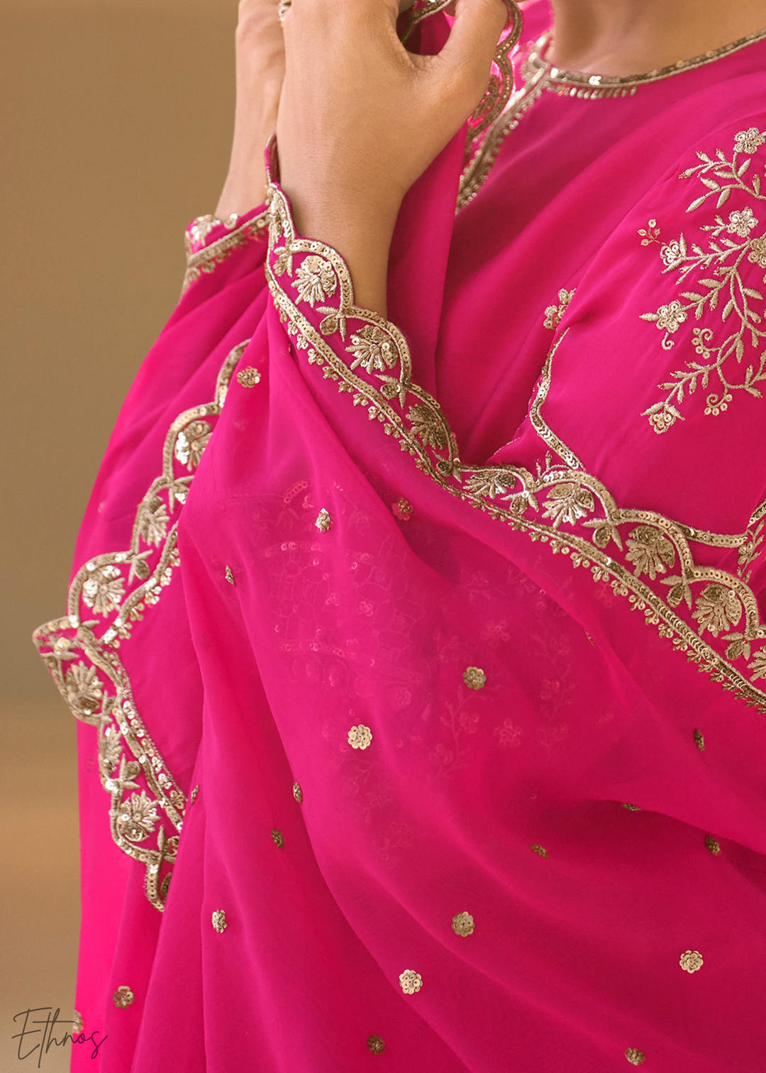 Hot Pink Crepe Silk Dhoti Suit