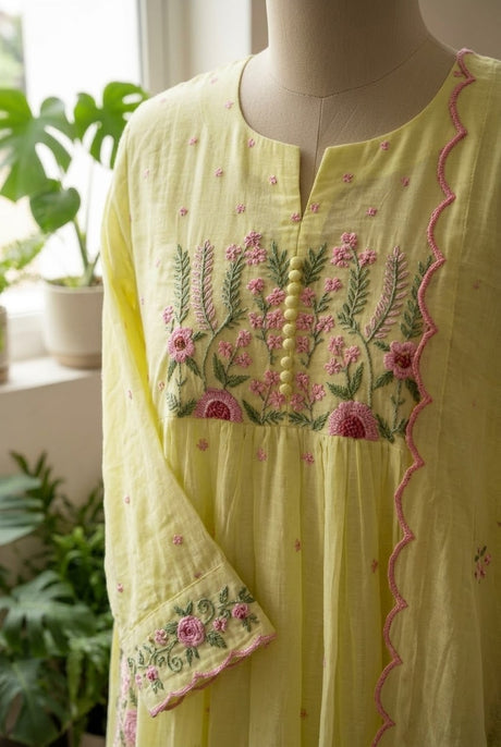 Mul Mul Cotton Embroidered 3pc Suit