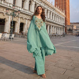 Mint Green Crepe Silk Zari Beads Sequins Zardosi