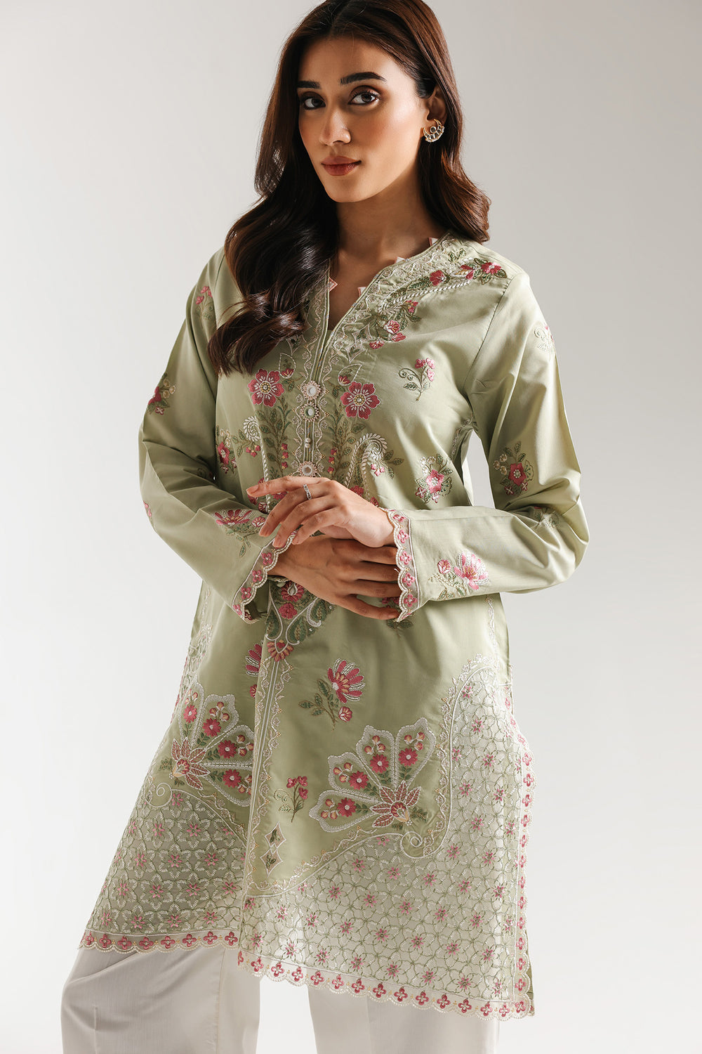 Ethnic Embroidered 2pc Suit Apple Green - Back