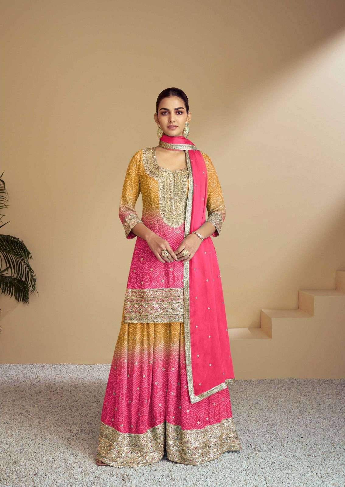 Indian Embroidered Chinon Palazzo Suit
