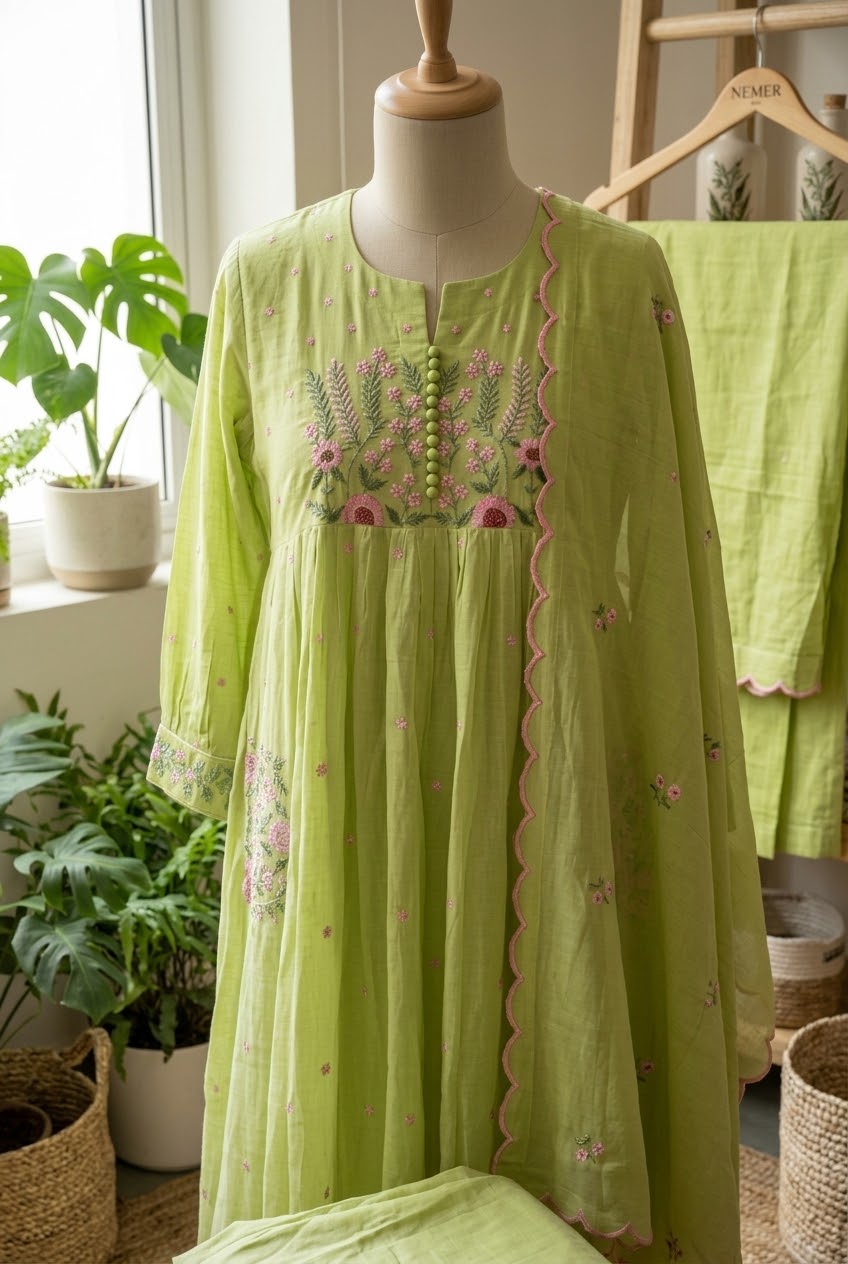 Mul Mul Cotton Embroidered 3pc Suit