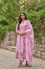 Pink Chanderi Silk Embroidered & Handwork Anarkali Set