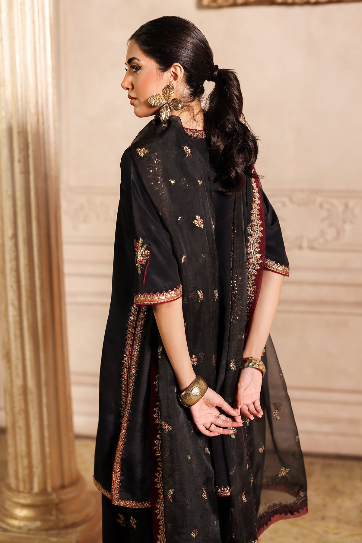 3-PC Embroidered Raw-Silk Suit by Charizma