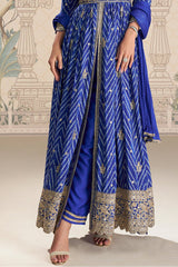 Blue Embroidered Chinon Silk Suit