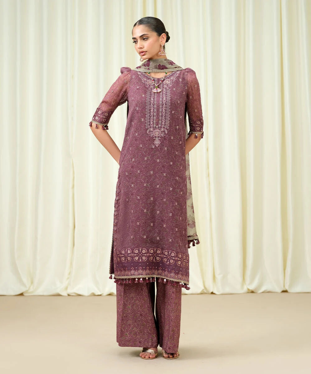 Sapphire Embroidered Chiffon Suit