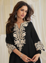Black Chinon Silk Embroidery Work Festival wear Salwar Suit