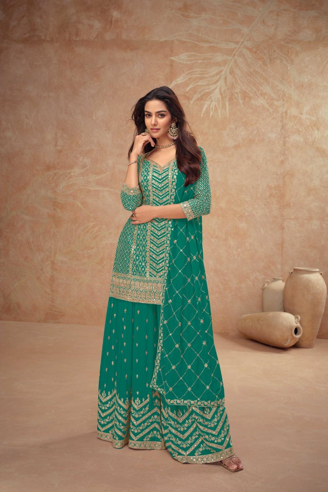 Indian Chinon Silk Sharara Suit