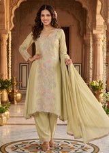 Pastel Green Silk Hand Embroidered Kurta Suit