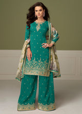 Deep Emerald Green Palazzo Silk Suit