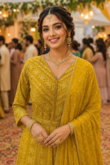 Mrudangi Sajni Georgette Chikankari Embroidered Gown With Dupatta