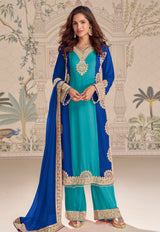 Blue Georgette Palazzo Suit by Sayuri