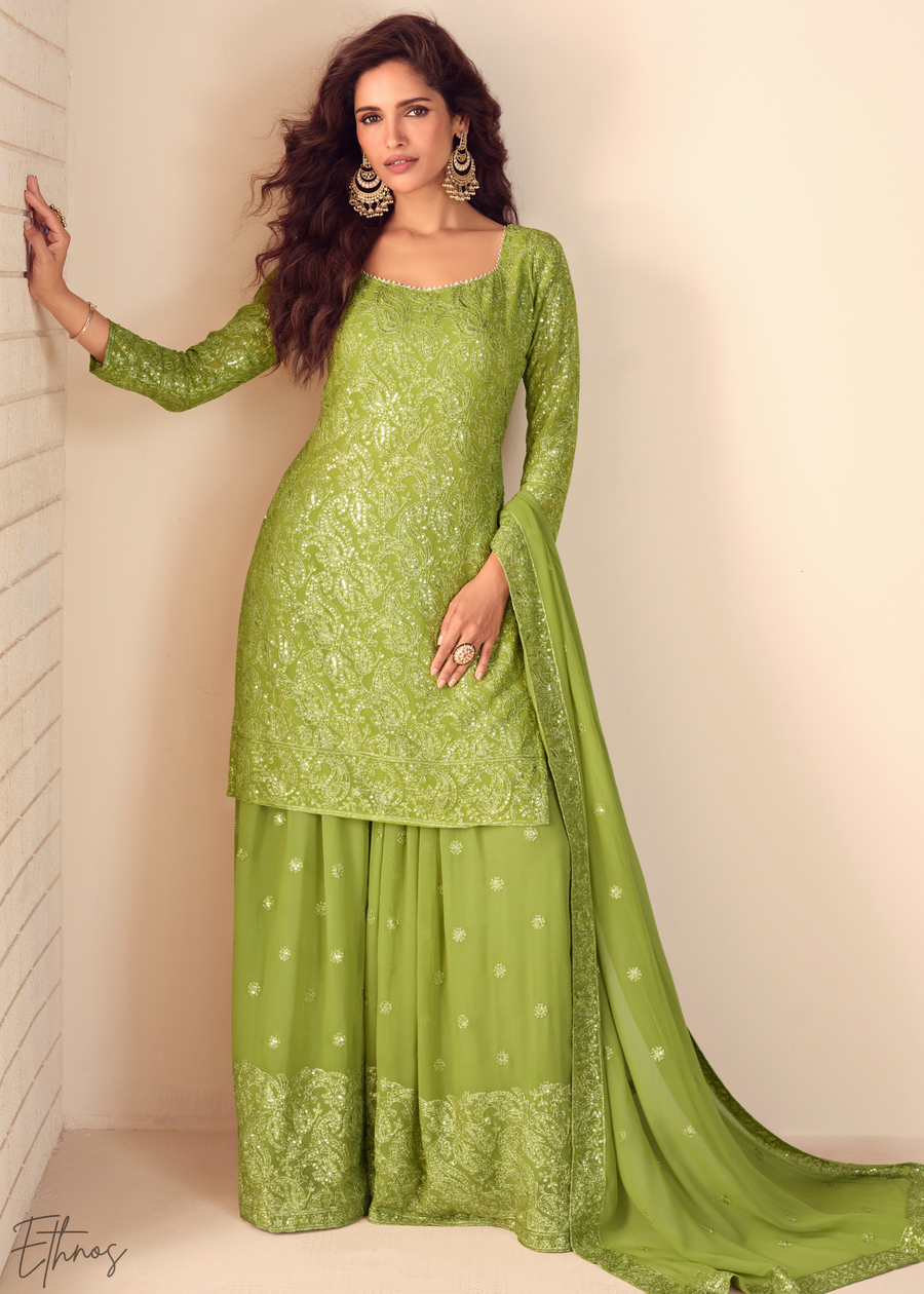 Verdant Green Chinon Sharara Suit