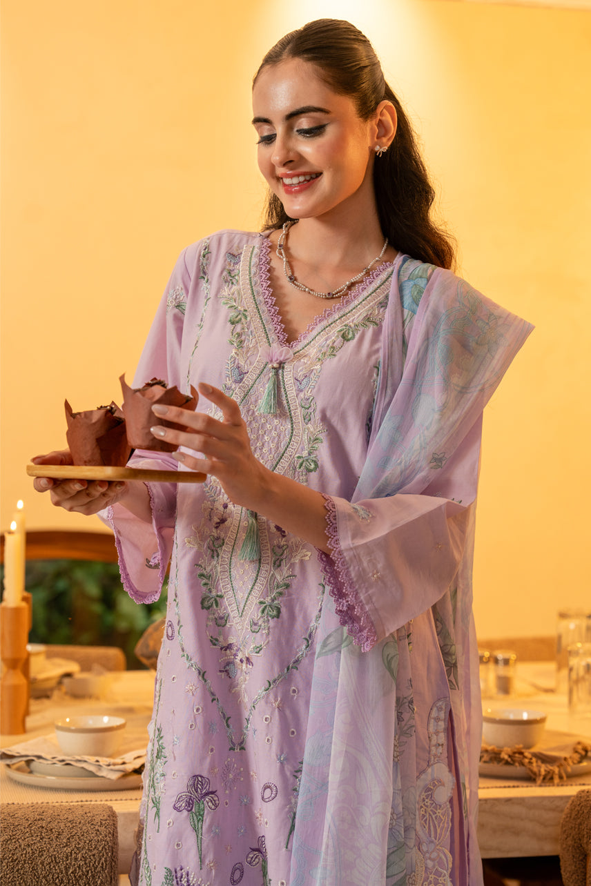 Lavender Embroidered Cotton Suit