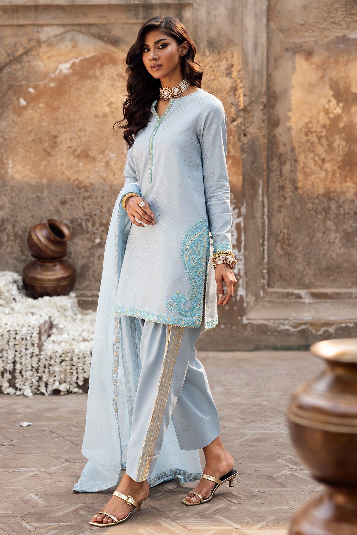 3-PC Embroidered Raw-Silk Suit By Charizma