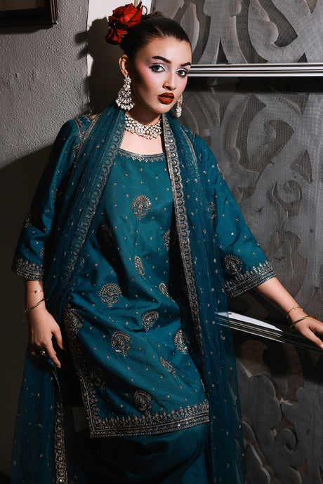 3-PC Embroidered Raw-Silk Suit by Charizma