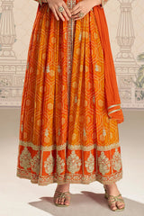 Orange Embroidered Chinon Silk Suit