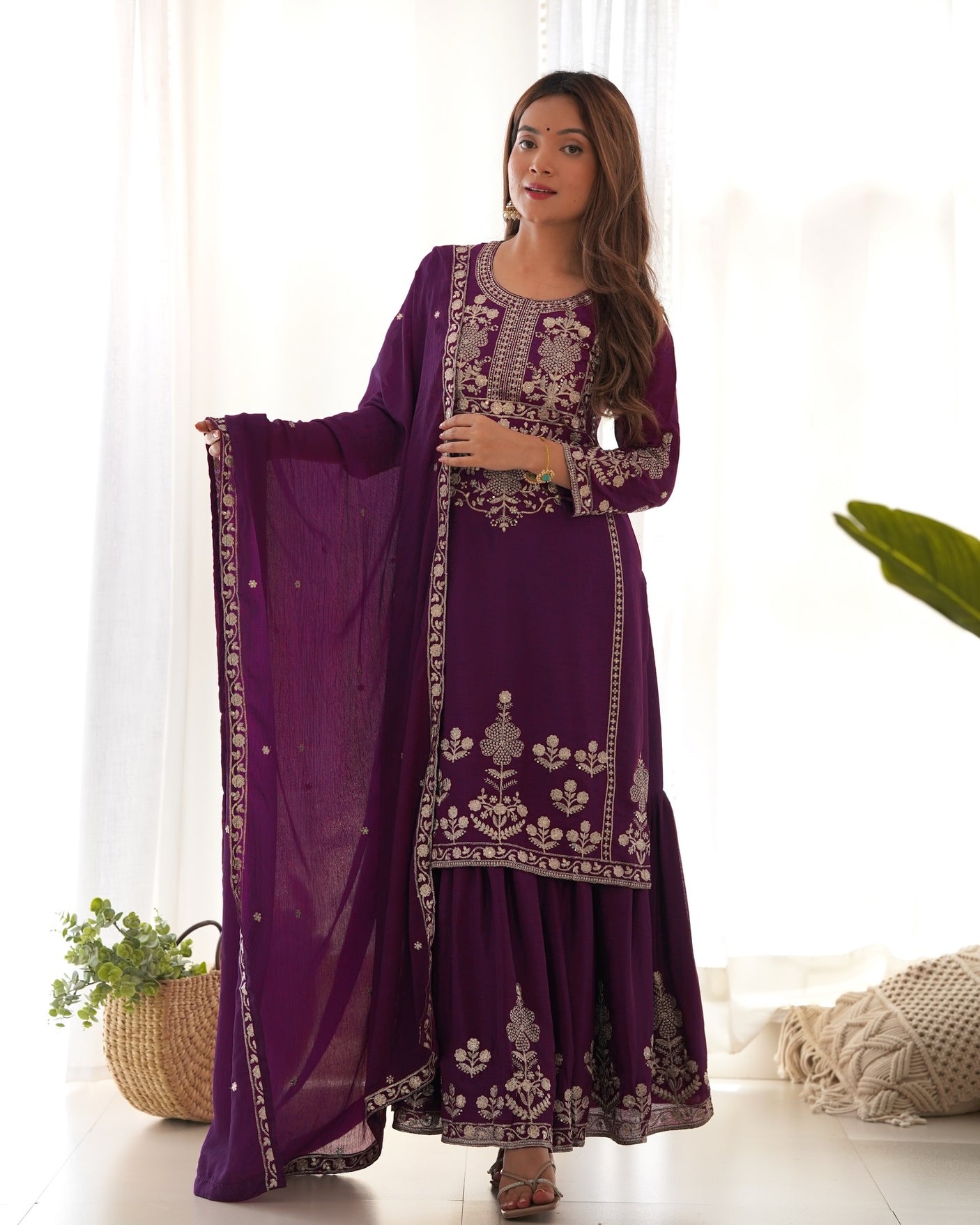 Indian Chinon Silk Sharara Suit