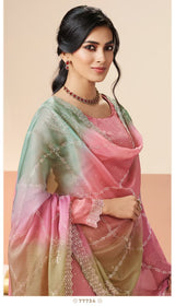 Premium Chinon with beautiful embroidery and hand work