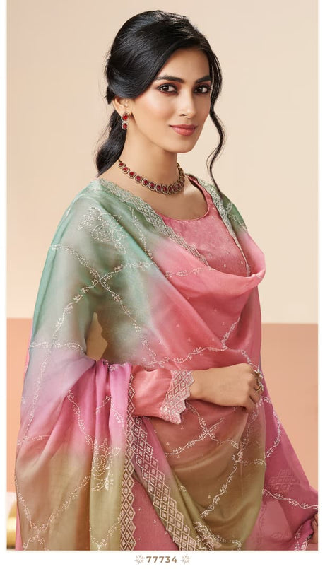 Premium Chinon with beautiful embroidery and hand work