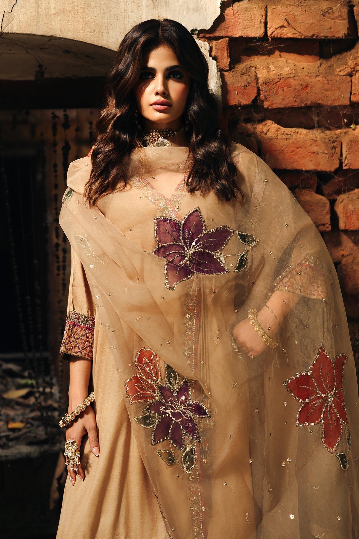 3-PC Embroidered Raw-Silk Suit by Charizma
