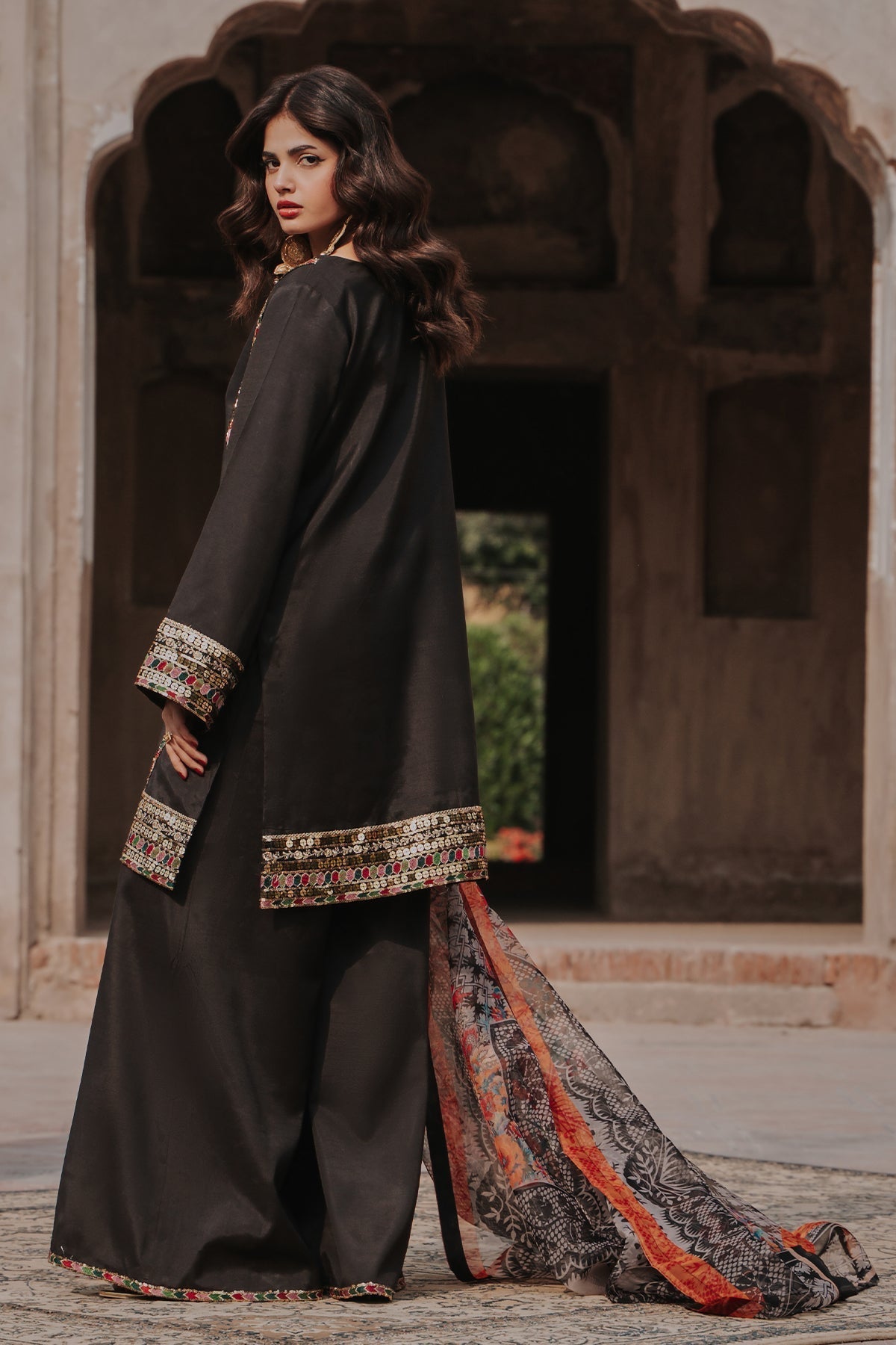 3-PC Embroidered Raw-Silk Suit By Charizma