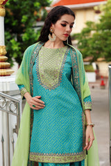 3-PC Embroidered Raw-Silk Suit By Charizma