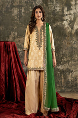 3-PC Embroidered Raw-Silk Suit By Charizma