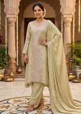 Pastel Green Silk Hand Embroidered Kurta Suit