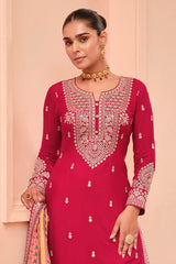 Pink Embroidered Chinon Silk Kurta