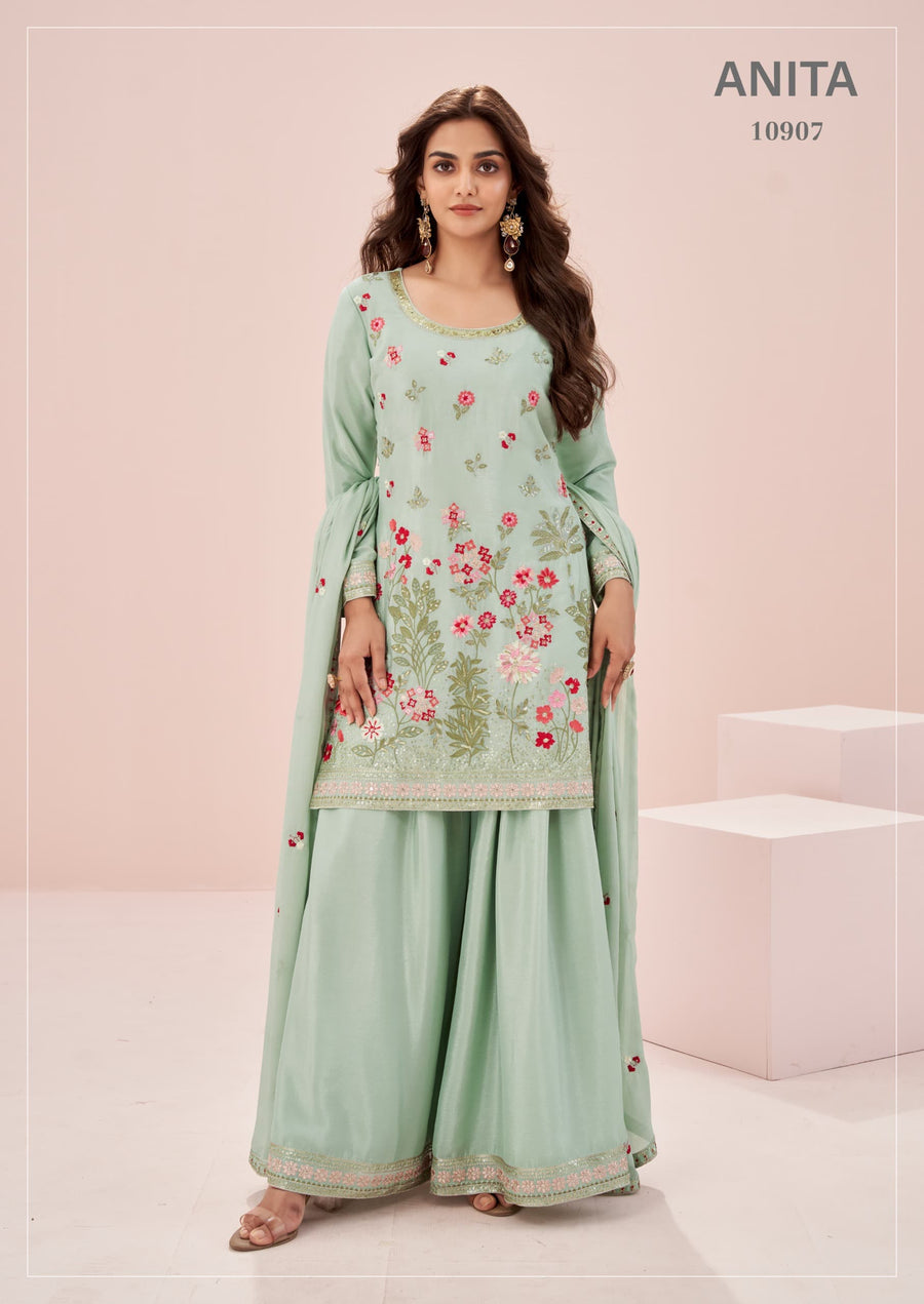 Indian Chinon Silk Sharara Suit