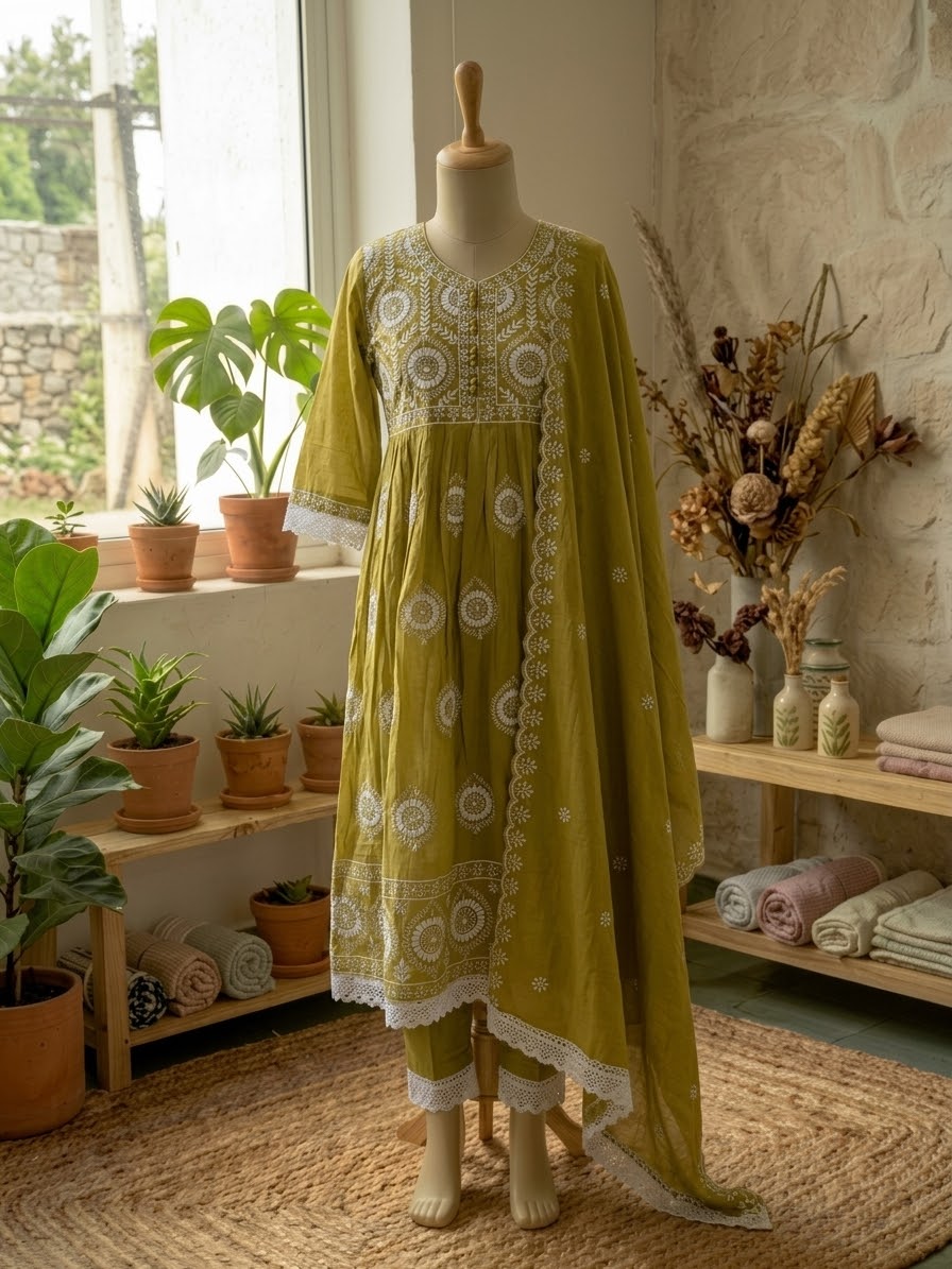 Mul Mul Cotton Embroidered 3pc Suit