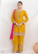 Dandelion Yellow Chinon Silk Salwar Suit