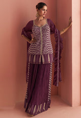 Wine Chinon Silk Palazzo Suit By Sayuri