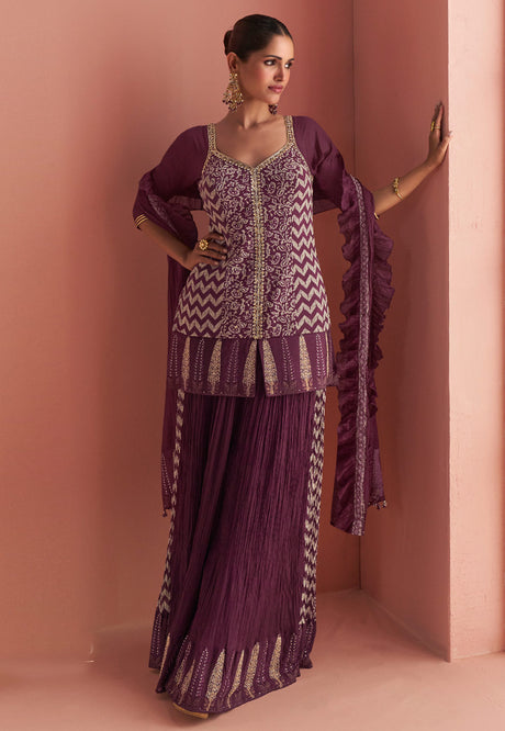 Wine Chinon Silk Palazzo Suit By Sayuri