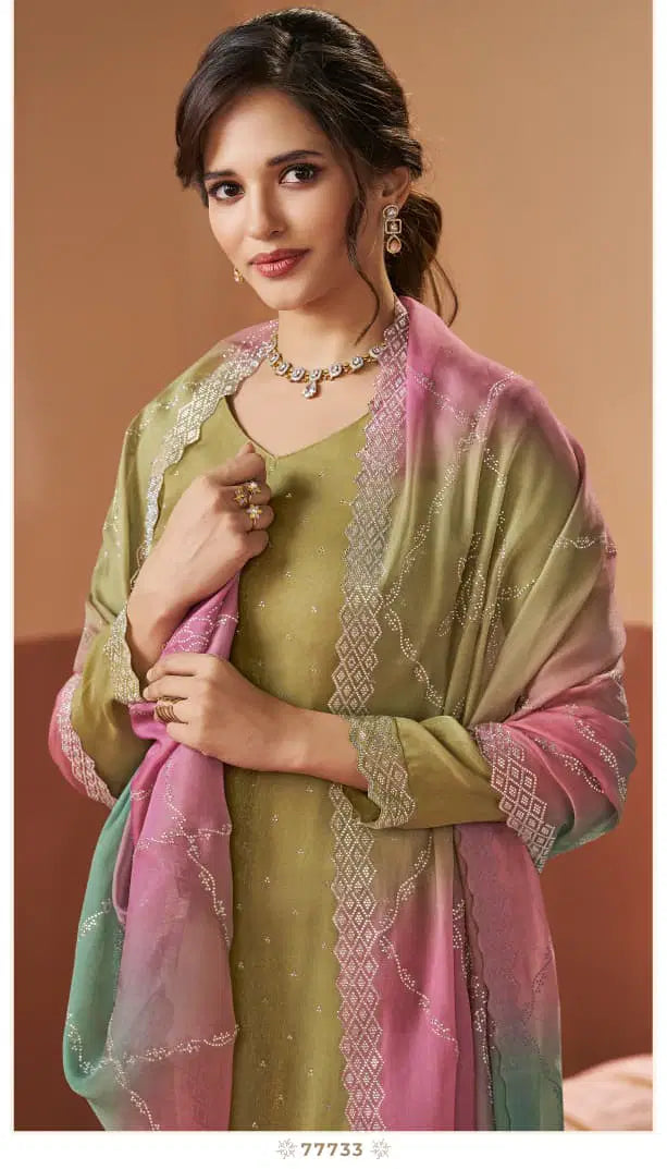 Premium Chinon with beautiful embroidery and hand work